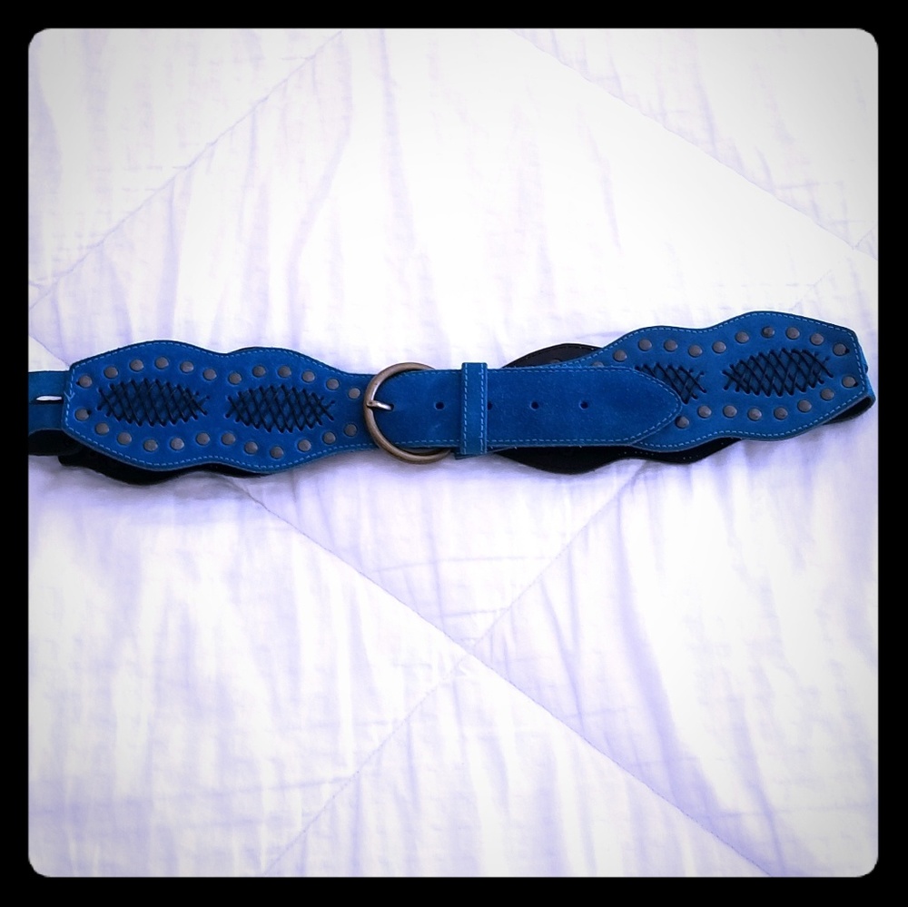 Italian leather/suede blue belt